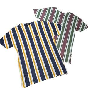 boohooMAN Men's Striped Knit Shirt Bundle (2) Green Pink Blue Yellow Medium